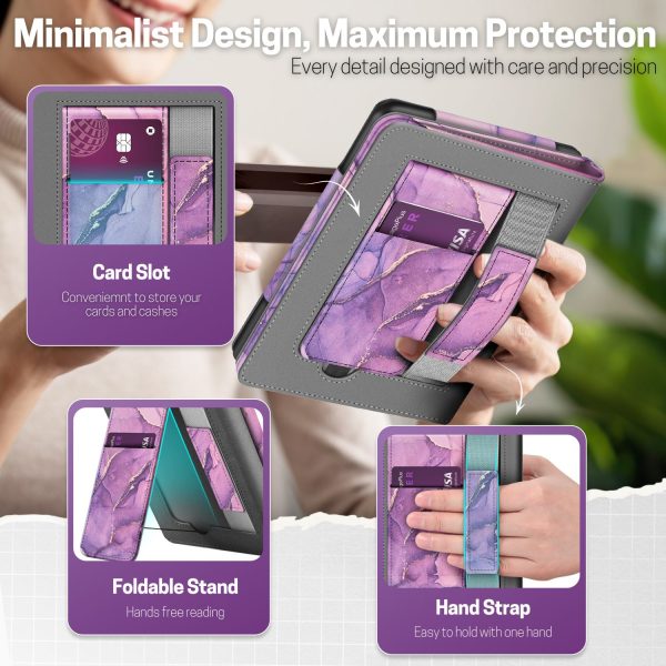 TNP Stand Case for Kindle Paperwhite 12th Generation 2024 / Kindle Colorsoft Signature Edition with Hand Strap & Card Slot - 7" PU Leather Protective Folio Cover with Auto Wake/Sleep, Marble Purple - Image 3