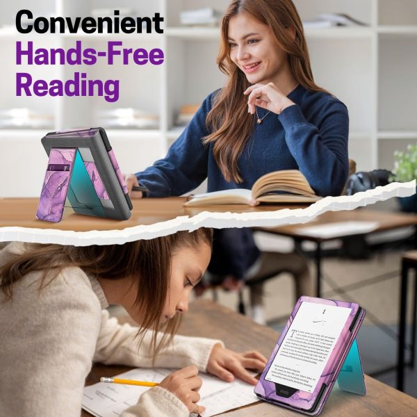 TNP Stand Case for Kindle Paperwhite 12th Generation 2024 / Kindle Colorsoft Signature Edition with Hand Strap & Card Slot - 7" PU Leather Protective Folio Cover with Auto Wake/Sleep, Marble Purple - Image 7