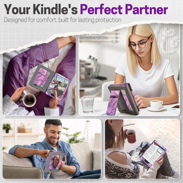 TNP Stand Case for Kindle Paperwhite 12th Generation 2024 / Kindle Colorsoft Signature Edition with Hand Strap & Card Slot - 7" PU Leather Protective Folio Cover with Auto Wake/Sleep, Marble Purple - Image 9
