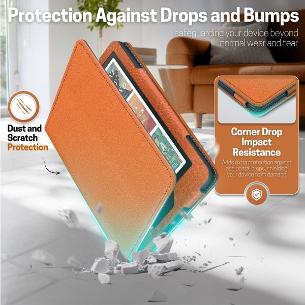 TNP Stand Case for Kindle Paperwhite 12th Generation 2024 / Kindle Colorsoft Signature Edition with Hand Strap & Card Slot - 7" PU Leather Protective Folio Cover with Auto Wake/Sleep, Orange - Image 5