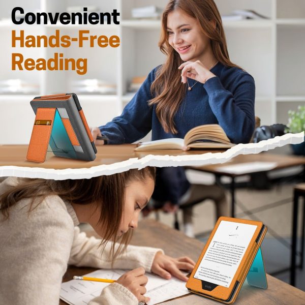 TNP Stand Case for Kindle Paperwhite 12th Generation 2024 / Kindle Colorsoft Signature Edition with Hand Strap & Card Slot - 7" PU Leather Protective Folio Cover with Auto Wake/Sleep, Orange - Image 7