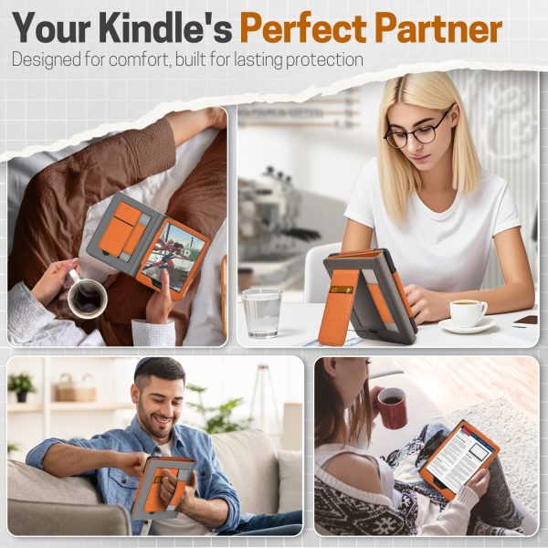 TNP Stand Case for Kindle Paperwhite 12th Generation 2024 / Kindle Colorsoft Signature Edition with Hand Strap & Card Slot - 7" PU Leather Protective Folio Cover with Auto Wake/Sleep, Orange - Image 9