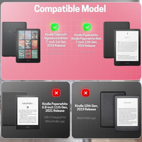 TNP Stand Case for Kindle Paperwhite 12th Generation 2024 / Kindle Colorsoft Signature Edition with Hand Strap & Card Slot - 7" PU Leather Protective Folio Cover with Auto Wake/Sleep, Pink - Image 2