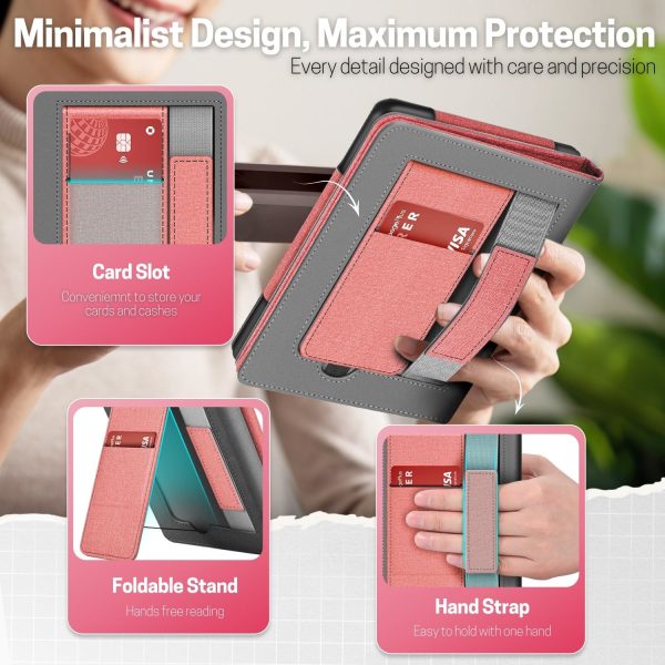 TNP Stand Case for Kindle Paperwhite 12th Generation 2024 / Kindle Colorsoft Signature Edition with Hand Strap & Card Slot - 7" PU Leather Protective Folio Cover with Auto Wake/Sleep, Pink - Image 3