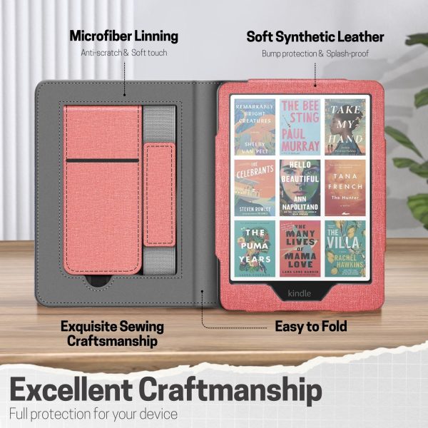 TNP Stand Case for Kindle Paperwhite 12th Generation 2024 / Kindle Colorsoft Signature Edition with Hand Strap & Card Slot - 7" PU Leather Protective Folio Cover with Auto Wake/Sleep, Pink - Image 6