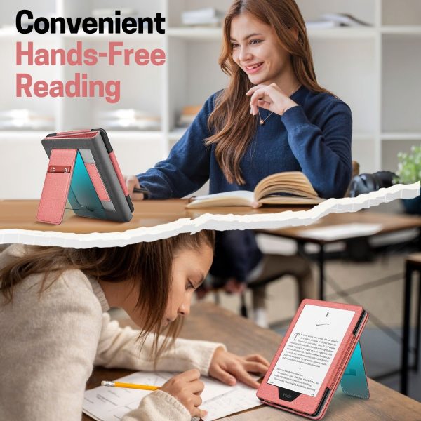 TNP Stand Case for Kindle Paperwhite 12th Generation 2024 / Kindle Colorsoft Signature Edition with Hand Strap & Card Slot - 7" PU Leather Protective Folio Cover with Auto Wake/Sleep, Pink - Image 7
