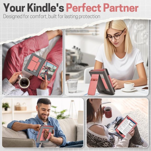TNP Stand Case for Kindle Paperwhite 12th Generation 2024 / Kindle Colorsoft Signature Edition with Hand Strap & Card Slot - 7" PU Leather Protective Folio Cover with Auto Wake/Sleep, Pink - Image 9