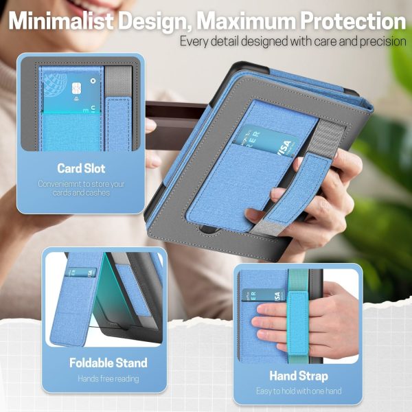 TNP Stand Case for Kindle Paperwhite 12th Generation 2024 / Kindle Colorsoft Signature Edition with Hand Strap & Card Slot - 7" PU Leather Protective Folio Cover with Auto Wake/Sleep, Light Blue - Image 3