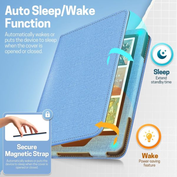 TNP Stand Case for Kindle Paperwhite 12th Generation 2024 / Kindle Colorsoft Signature Edition with Hand Strap & Card Slot - 7" PU Leather Protective Folio Cover with Auto Wake/Sleep, Light Blue - Image 4