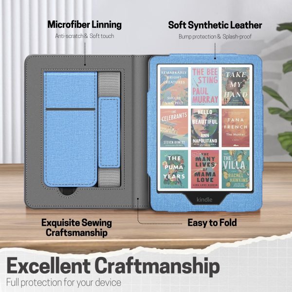 TNP Stand Case for Kindle Paperwhite 12th Generation 2024 / Kindle Colorsoft Signature Edition with Hand Strap & Card Slot - 7" PU Leather Protective Folio Cover with Auto Wake/Sleep, Light Blue - Image 6
