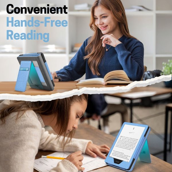 TNP Stand Case for Kindle Paperwhite 12th Generation 2024 / Kindle Colorsoft Signature Edition with Hand Strap & Card Slot - 7" PU Leather Protective Folio Cover with Auto Wake/Sleep, Light Blue - Image 7