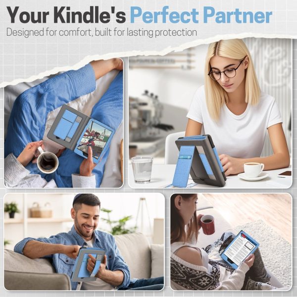 TNP Stand Case for Kindle Paperwhite 12th Generation 2024 / Kindle Colorsoft Signature Edition with Hand Strap & Card Slot - 7" PU Leather Protective Folio Cover with Auto Wake/Sleep, Light Blue - Image 9