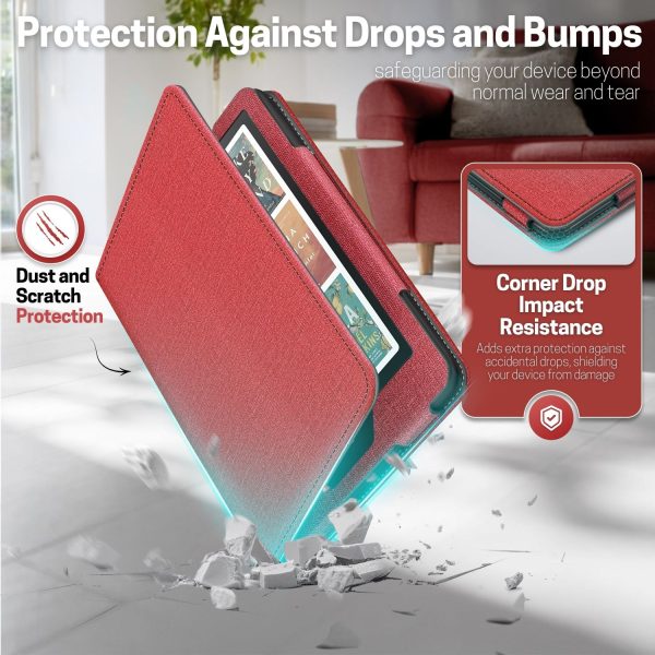 TNP Stand Case for Kindle Paperwhite 12th Generation 2024 / Kindle Colorsoft Signature Edition with Hand Strap & Card Slot - 7" PU Leather Protective Folio Cover with Auto Wake/Sleep, Red - Image 5