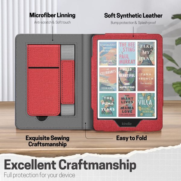 TNP Stand Case for Kindle Paperwhite 12th Generation 2024 / Kindle Colorsoft Signature Edition with Hand Strap & Card Slot - 7" PU Leather Protective Folio Cover with Auto Wake/Sleep, Red - Image 6
