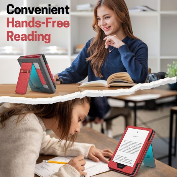 TNP Stand Case for Kindle Paperwhite 12th Generation 2024 / Kindle Colorsoft Signature Edition with Hand Strap & Card Slot - 7" PU Leather Protective Folio Cover with Auto Wake/Sleep, Red - Image 7