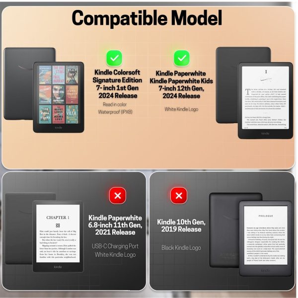 TNP Stand Case for Kindle Paperwhite 12th Generation 2024 / Kindle Colorsoft Signature Edition with Hand Strap & Card Slot - 7" PU Leather Protective Folio Cover with Auto Wake/Sleep, Great Wave - Image 2