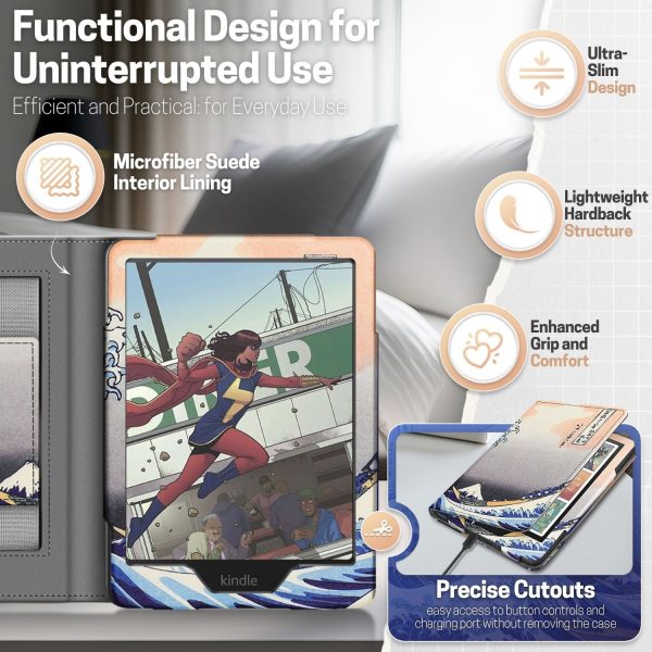 TNP Stand Case for Kindle Paperwhite 12th Generation 2024 / Kindle Colorsoft Signature Edition with Hand Strap & Card Slot - 7" PU Leather Protective Folio Cover with Auto Wake/Sleep, Great Wave - Image 8