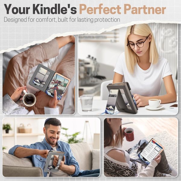 TNP Stand Case for Kindle Paperwhite 12th Generation 2024 / Kindle Colorsoft Signature Edition with Hand Strap & Card Slot - 7" PU Leather Protective Folio Cover with Auto Wake/Sleep, Great Wave - Image 9