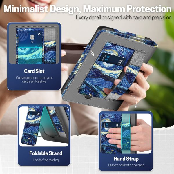 TNP Stand Case for Kindle Paperwhite 12th Generation 2024 / Kindle Colorsoft Signature Edition with Hand Strap & Card Slot - 7" PU Leather Protective Folio Cover with Auto Wake/Sleep, Starry Night - Image 3