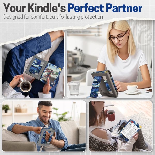 TNP Stand Case for Kindle Paperwhite 12th Generation 2024 / Kindle Colorsoft Signature Edition with Hand Strap & Card Slot - 7" PU Leather Protective Folio Cover with Auto Wake/Sleep, Starry Night - Image 9
