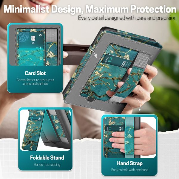 TNP Stand Case for Kindle Paperwhite 12th Generation 2024 / Kindle Colorsoft Signature Edition with Hand Strap & Card Slot - 7" PU Leather Protective Folio Cover with Auto Wake/Sleep, Almond Blossom - Image 3
