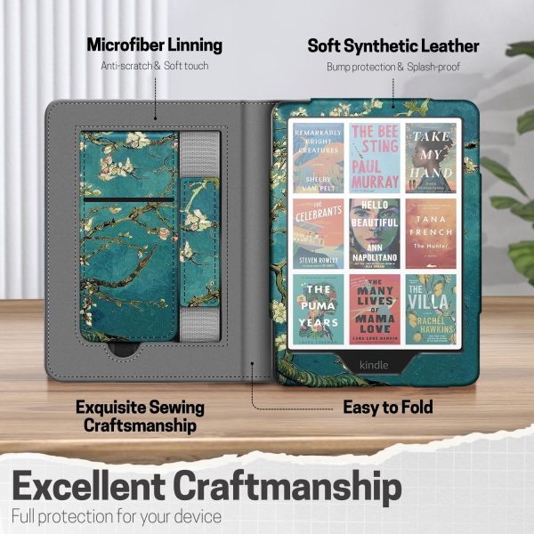 TNP Stand Case for Kindle Paperwhite 12th Generation 2024 / Kindle Colorsoft Signature Edition with Hand Strap & Card Slot - 7" PU Leather Protective Folio Cover with Auto Wake/Sleep, Almond Blossom - Image 6