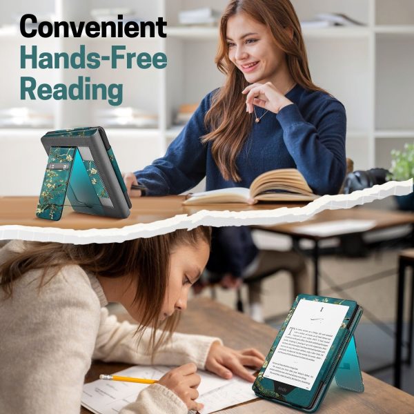 TNP Stand Case for Kindle Paperwhite 12th Generation 2024 / Kindle Colorsoft Signature Edition with Hand Strap & Card Slot - 7" PU Leather Protective Folio Cover with Auto Wake/Sleep, Almond Blossom - Image 7