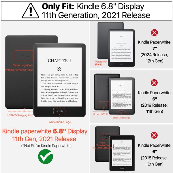 TNP Case for 6.8" Kindle Paperwhite 11th Generation 2021 / Kindle Paperwhite Signature Edition, PU Leather Cover, Protective Sleeve Folio Case for Kindle E-Reader with Auto Sleep/Wake, Cherry Blossom - Image 2