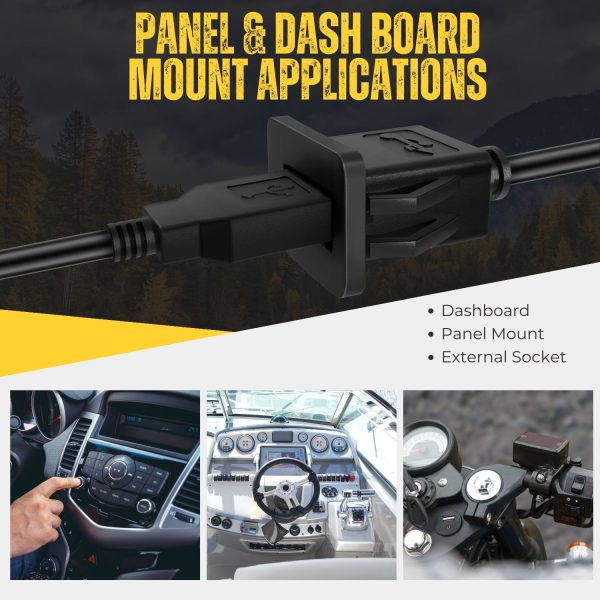 TNP USB 3.0 Flush Mount Cable w/ Buckle (Square) Dashboard Panel Dash Mount 1 Port USB Socket Plug Jack Connector Extension Wire Cord Water Resistant Male to Female (1M / 3FT) - Image 4