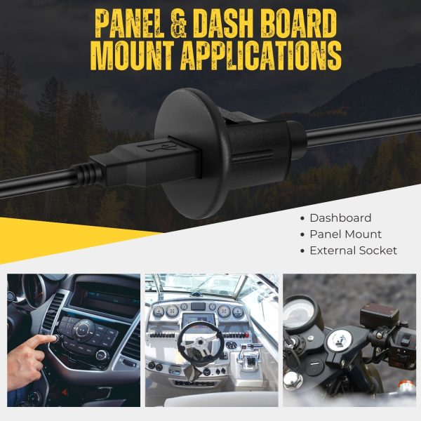 TNP USB Flush Mount Cable w/ Buckle- Dashboard Panel Dash Mount 1 Port USB Socket Plug Jack Connector Extension Wire Cord Water Resistant Male to Female (1.8M / 6FT) - Image 5