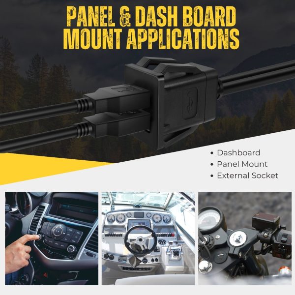 TNP Dual USB Flush Mount Cable w/ Buckle (Square)- Dashboard Panel Dash Mount 2 Ports Dual USB Socket Plug Jack Connector Extension Wire Cord Water Resistant Male to Female (1.8M / 6FT) - Image 4