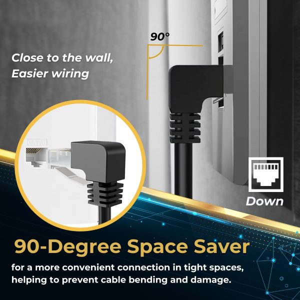 TNP Cat6 Ethernet Cable (Right Angle Down, 3 FT) - RJ45 90 Degree Network Connector 500 MHz 10 Gigabit Gold Plated Patch Plug Wire LAN Cord For PS4 Fire-Stick Xbox One Smart TV Gaming & Computer - Image 4
