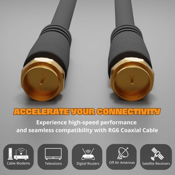 TNP RG6 Coaxial Cable Extension with F Type Connector - 10 Ft Black Coax Cable Extender for Modem, TV Antenna Cable, Dual-Shielded Cable Cord, Black Indoor & Outdoor Coax Cable Cord for TV, Satellite - Image 2