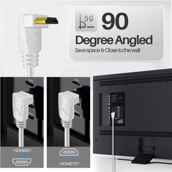 TNP 4K HDMI Cable Right Angle 270 Degree (3FT) - White High Speed 18GBPs HDMI Wire Cord 4K 60Hz HDR 2K 2160p 1080p 1440p 3D ARC/eARC Ethernet For Video Gaming Xbox One X PS 4 Pro & Apple TV HDTV - Image 5