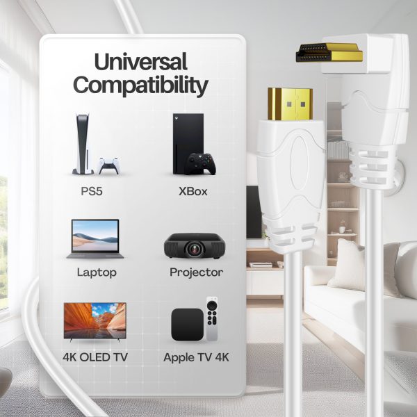 TNP 4K HDMI Cable Right Angle 270 Degree (6FT) - White High Speed 18GBPs HDMI Wire Cord 4K 60Hz HDR 2K 2160p 1080p 1440p 3D ARC/eARC Ethernet For Video Gaming Xbox One X PS 4 Pro & Apple TV HDTV - Image 7