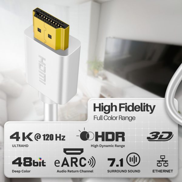 TNP 4K HDMI Cable Right Angle 90 Degree (3 FT) - White High Speed 18GBPs HDMI Wire Cord Support 4K 60Hz 2K 2160p 1440p 1080p 3D ARC/eARC Ethernet For Video Gaming Xbox One PS 4 & 4K Apple TV HDTV - Image 4