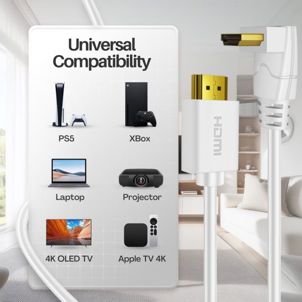 TNP 4K HDMI Cable Right Angle 90 Degree (6 FT) - White High Speed 18GBPs HDMI Wire Cord Support 4K 60Hz 2K 2160p 1440p 1080p 3D ARC/eARC Ethernet For Video Gaming Xbox One PS 4 & 4K Apple TV HDTV - Image 7
