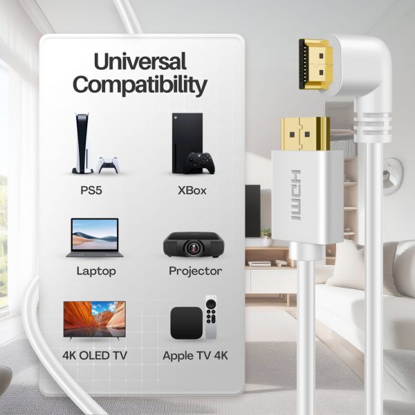 TNP HDMI Cable Left Angle 90 Degree (10 FT) - White High Speed HDMI 2.0 Cord,Supports UHD 4K 60hz 2K 2160p Full HD 1080p Quad HD 1440p 3D ARC/eARC Ethernet For Xbox One X / S PS 4 Pro / Slim & HDTV - Image 7