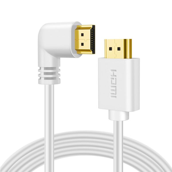 TNP HDMI Cable Left Angle 90 Degree (3 FT) - White High Speed HDMI 2.0 Cord,Supports UHD 4K 60hz 2K 2160p Full HD 1080p Quad HD 1440p 3D ARC/eARC Ethernet For Xbox One X / S PS 4 Pro / Slim & HDTV