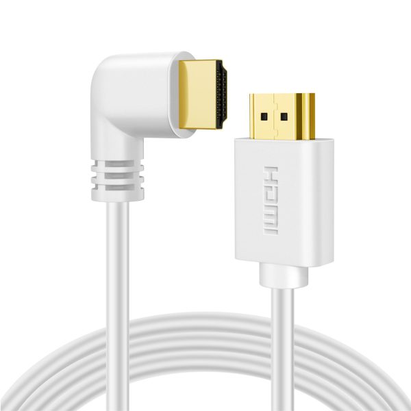 TNP Right Angle HDMI Cable (3 FT) - White High Speed HDMI 2.0 Cord UHD 4K 60hz 2K 2160p Full HD 1080p Quad HD 1440p 3D ARC/eARC Ethernet For Xbox One X / S PS 4 Pro / Slim & Apple TV 4K