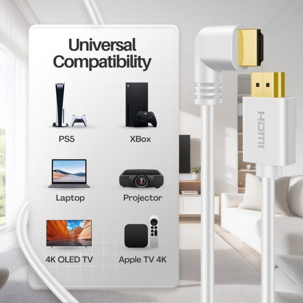 TNP Right Angle HDMI Cable (3 FT) - White High Speed HDMI 2.0 Cord UHD 4K 60hz 2K 2160p Full HD 1080p Quad HD 1440p 3D ARC/eARC Ethernet For Xbox One X / S PS 4 Pro / Slim & Apple TV 4K - Image 7