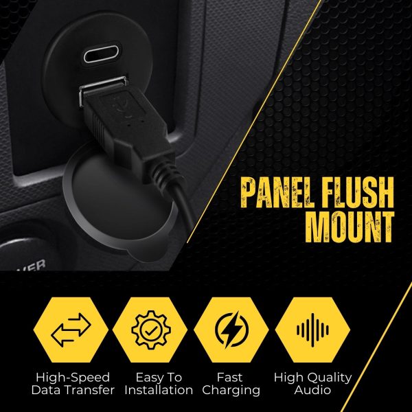 TNP USB C + USB 3.0 Flush Mount Cable, Dual USB Extension Cable 6ft 2M for Car Dashboard with Dash Panel Mount 2 USB Type A + C Male to Female Socket Connector Adapter Cord for Boat Motorcycle Vehicle - Image 7