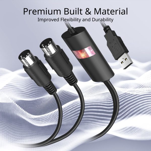 TNP Midi to USB Cable Interface Converter - IN OUT Midi Cable Host Adapter Plug Controller Wire Cord For Keyboard Synthesizer Device to Mac Pc Computer Laptop iPad iPhone Music Studio (Black 6 FT) - Image 3
