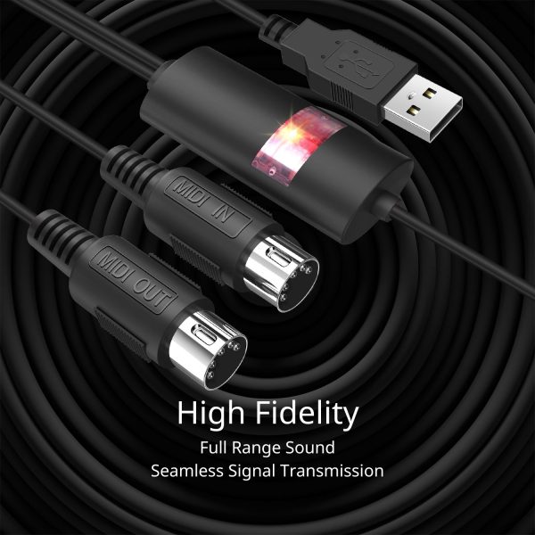 TNP Midi to USB Cable Interface Converter - IN OUT Midi Cable Host Adapter Plug Controller Wire Cord For Keyboard Synthesizer Device to Mac Pc Computer Laptop iPad iPhone Music Studio (Black 6 FT) - Image 4