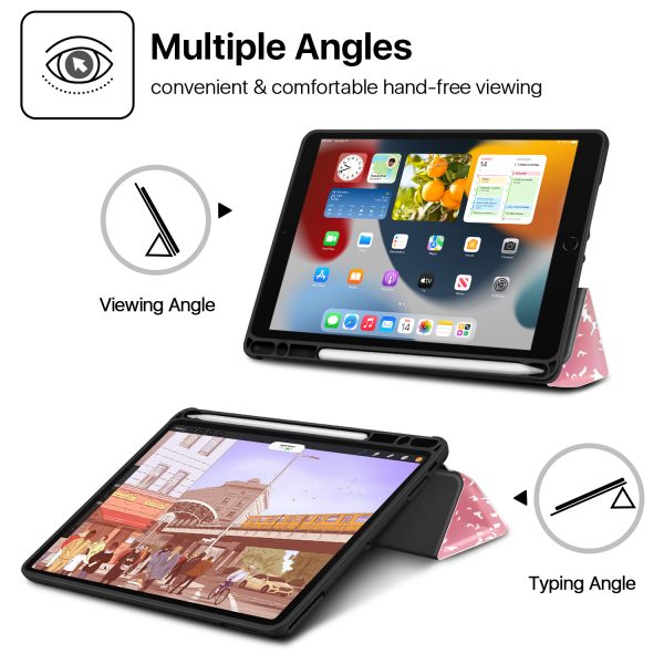 TNP Case for iPad 9th Gen 2021/iPad 8th 2020/iPad 7th 2019 Generation Protective Cover with Pencil Holder - 10.2 inch Slim Soft TPU Trifold Stand PU Leather Folio - Composition Book Pink - Image 3