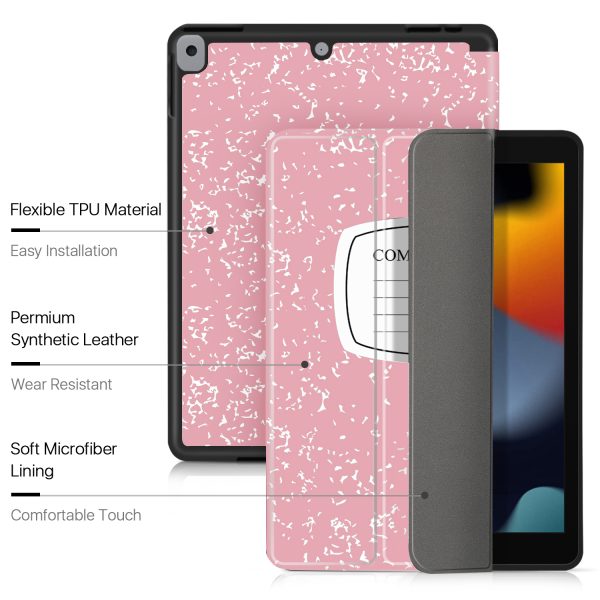 TNP Case for iPad 9th Gen 2021/iPad 8th 2020/iPad 7th 2019 Generation Protective Cover with Pencil Holder - 10.2 inch Slim Soft TPU Trifold Stand PU Leather Folio - Composition Book Pink - Image 6