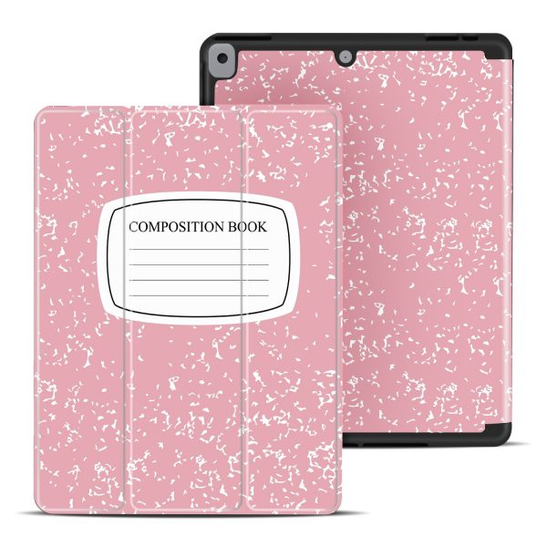 TNP Case for iPad 9th Gen 2021/iPad 8th 2020/iPad 7th 2019 Generation Protective Cover with Pencil Holder - 10.2 inch Slim Soft TPU Trifold Stand PU Leather Folio - Composition Book Pink - Image 7