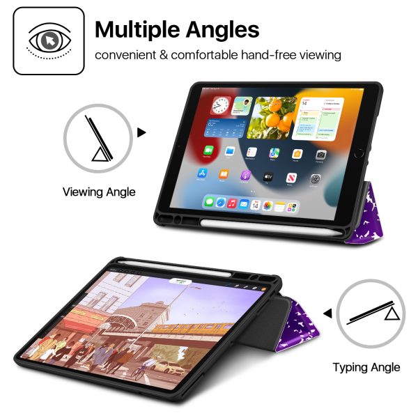 TNP Case for iPad 9th Gen 2021/iPad 8th 2020/iPad 7th 2019 Generation Protective Cover with Pencil Holder - 10.2 inch Slim Soft TPU Trifold Stand PU Leather Folio - Composition Book Purple - Image 3