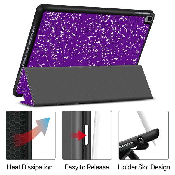 TNP Case for iPad 9th Gen 2021/iPad 8th 2020/iPad 7th 2019 Generation Protective Cover with Pencil Holder - 10.2 inch Slim Soft TPU Trifold Stand PU Leather Folio - Composition Book Purple - Image 5