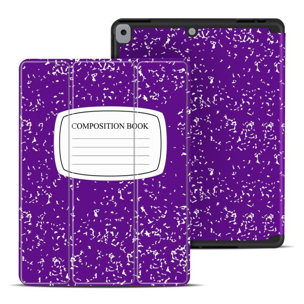TNP Case for iPad 9th Gen 2021/iPad 8th 2020/iPad 7th 2019 Generation Protective Cover with Pencil Holder - 10.2 inch Slim Soft TPU Trifold Stand PU Leather Folio - Composition Book Purple - Image 7